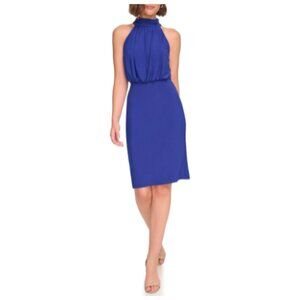 Jessica Howard Women's Sleeveless Crepe Midi Mock Neck Dress